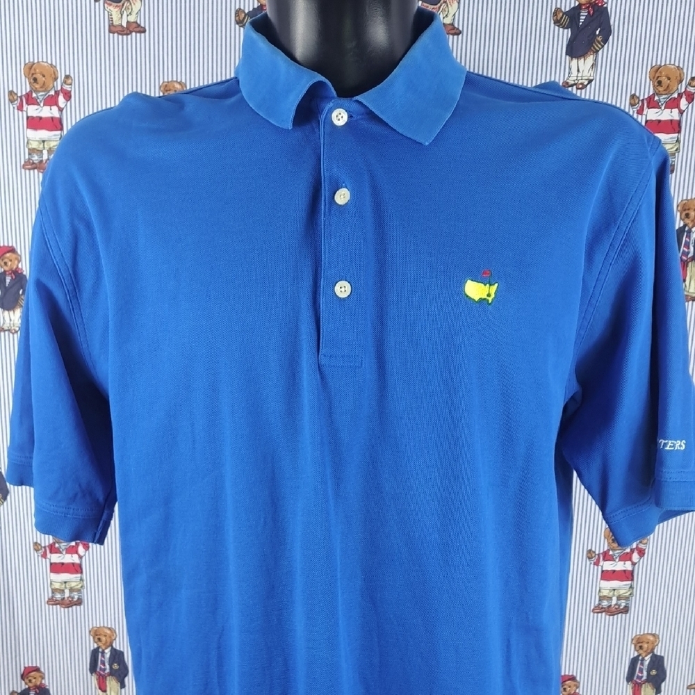 Vintage Master's Collection royal blue stitched logo LG casual golf polo shirt